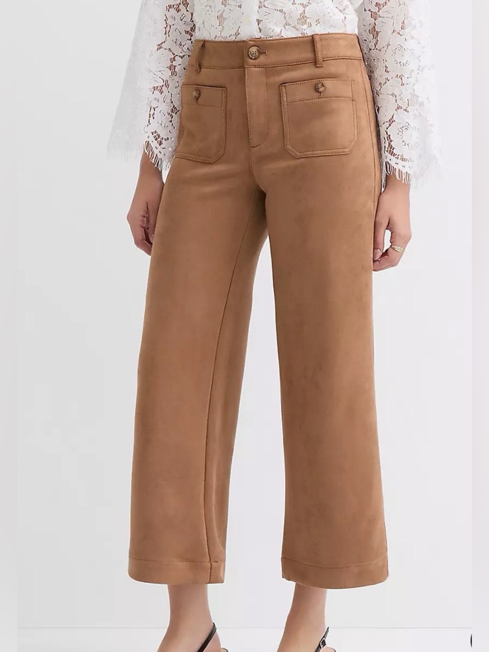 LOFT Tan Cropped Wide-Leg Pants
